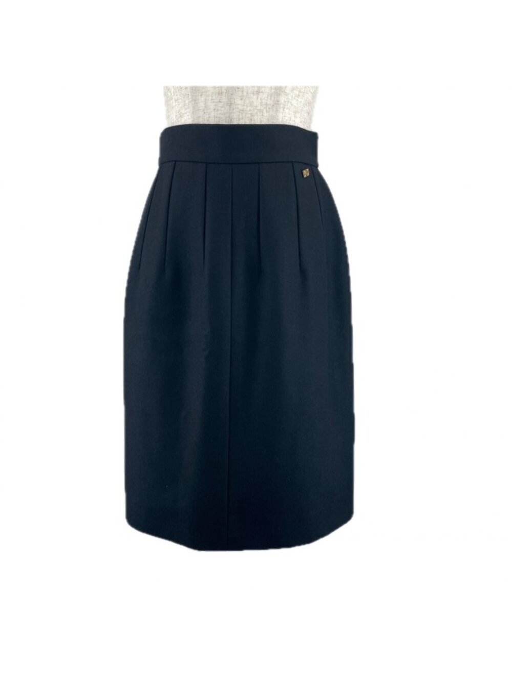 Chanel Wool Cashmere Blend CC Logo Button Knee-Length Pencil Skirt Black 36